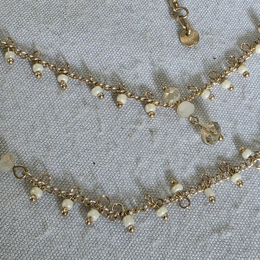 Double Choker Necklace Set Crochet and Double Strand Chain - Picture 9 of 11